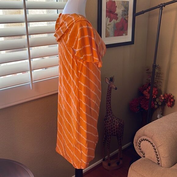 BCBGMAXAZRIA Draped Silk Dress in Striped Citrus, SZ M - Picture 3 of 10